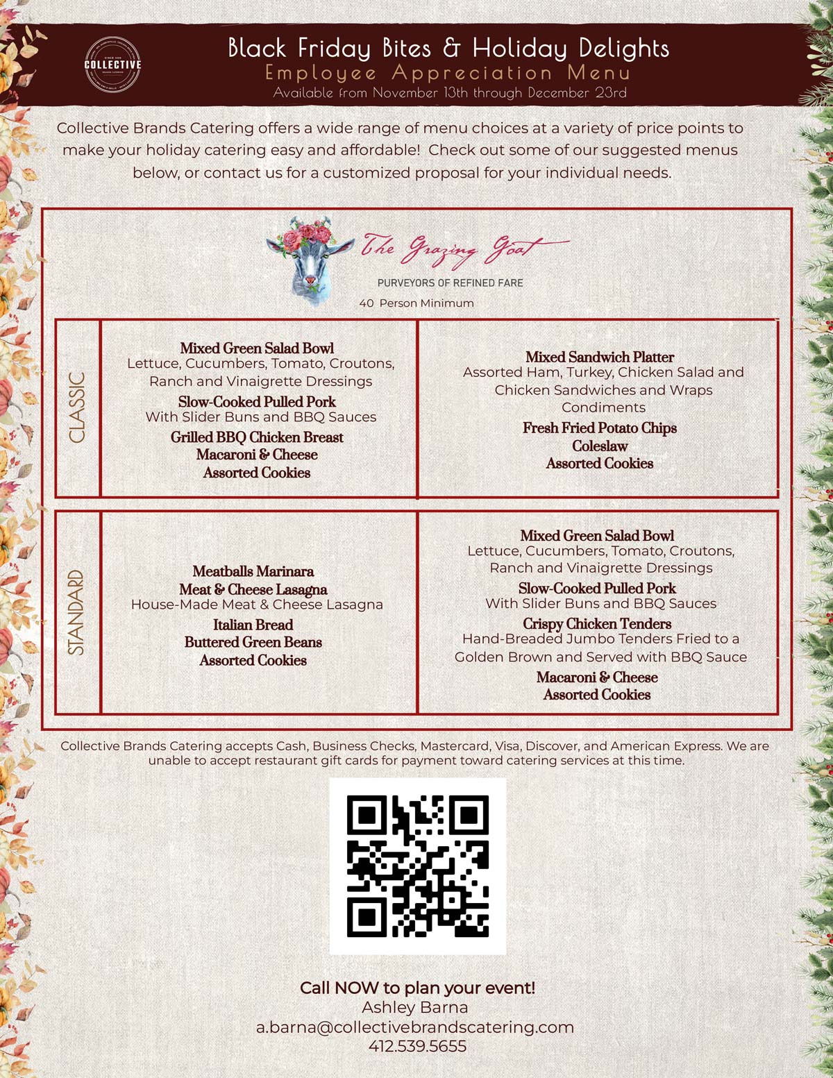 Order now from Collective Brands Black Friday Bites and Holiday Delights page 2 catering menu in Pennsylvania and West Virginia