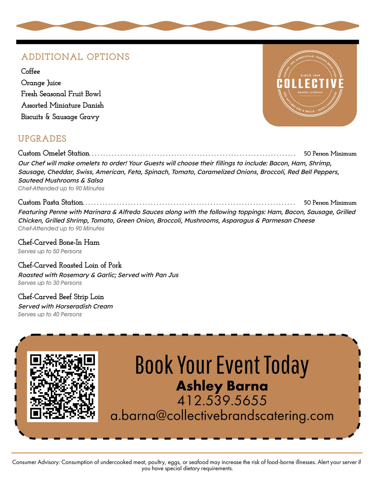 Page 2 of Collective Brands Brunch Catering menu for social events in Pennsylvania and West Virginia