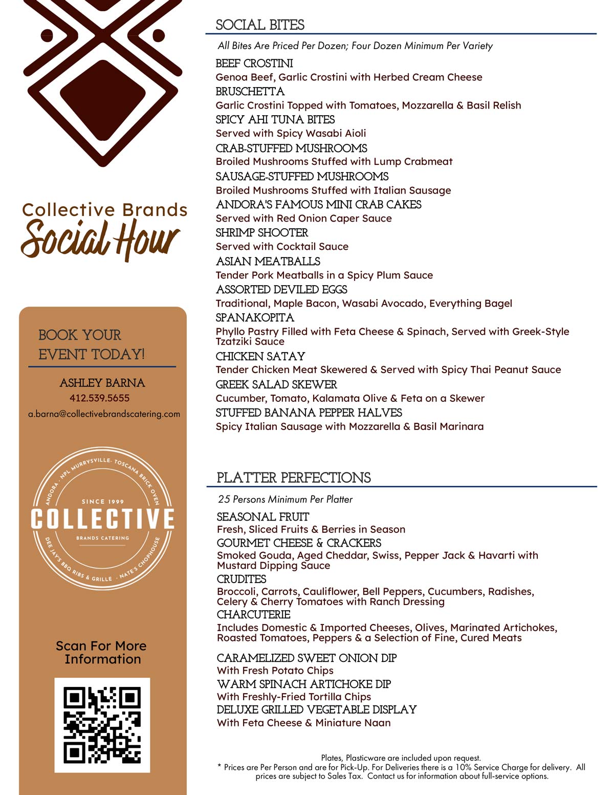 Page 1 of Collective Brands Catering menu for social events in Pennsylvania and West Virginia