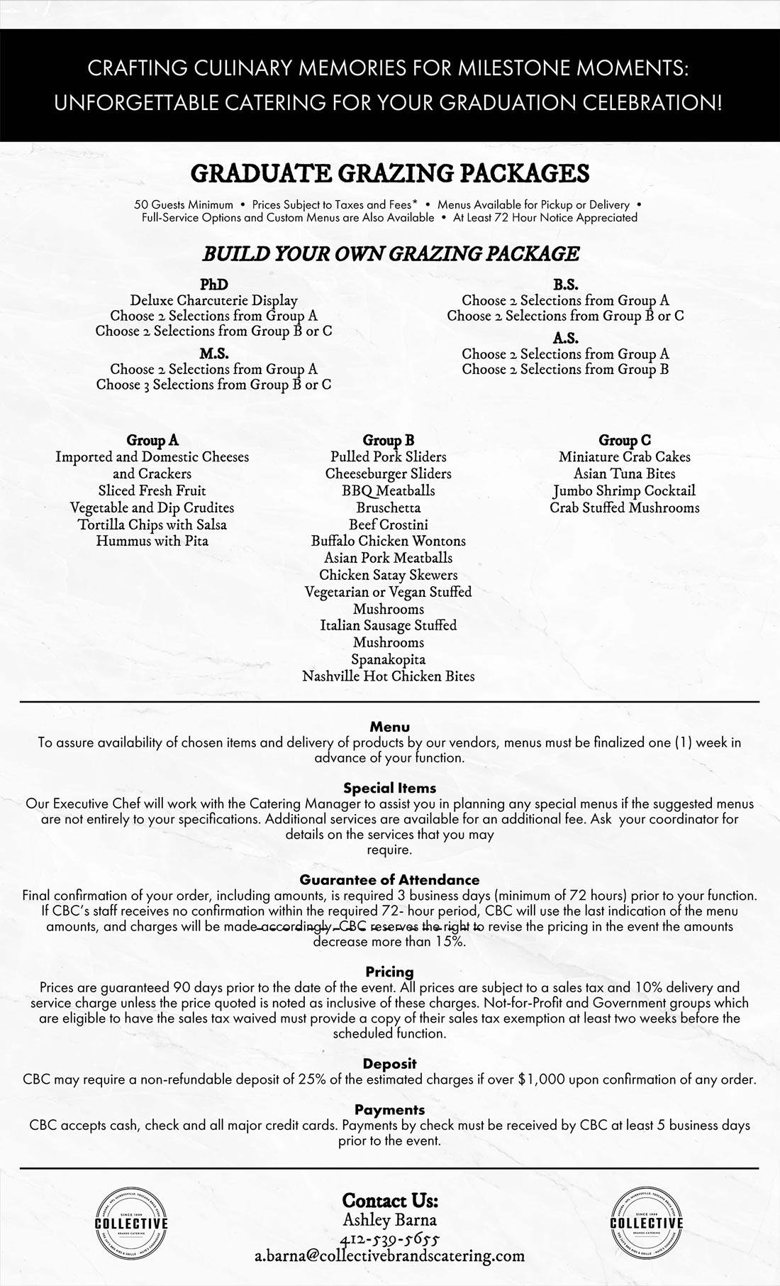 Page 2 of Collective Brands Caterer Graduation Party Catering menu