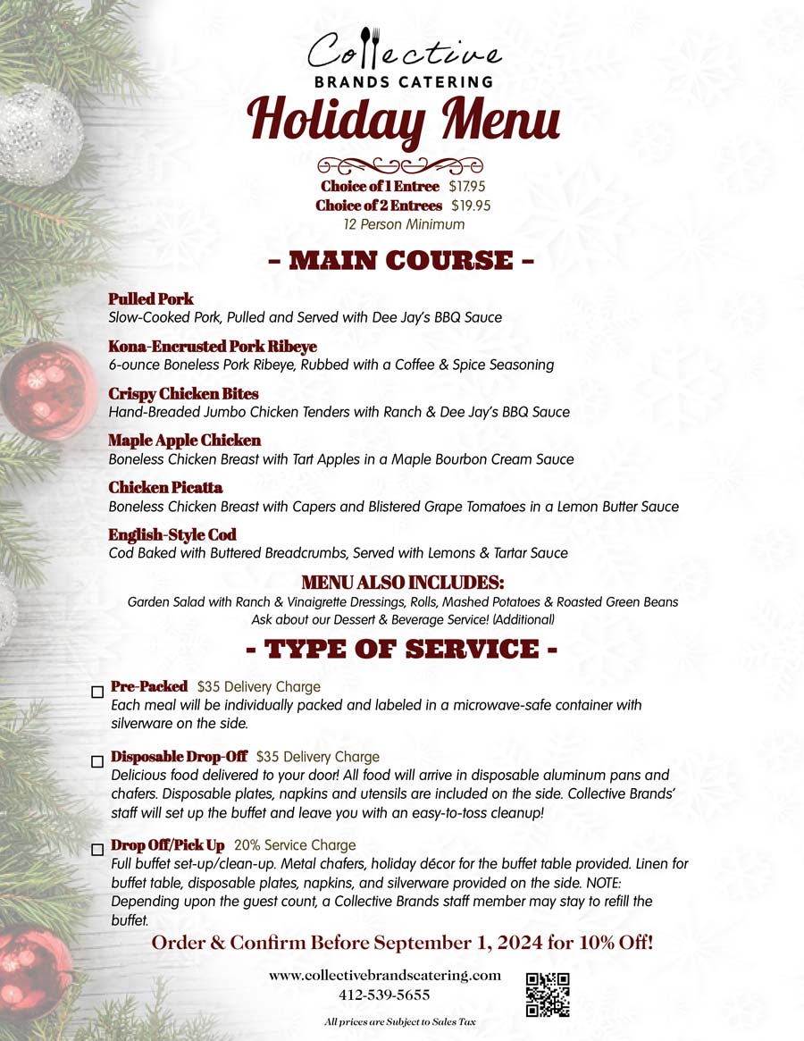 Holiday catering menu 2024 for Collective Brands Catering